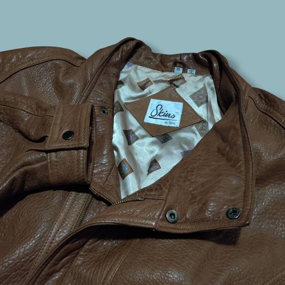 Vintage Skins by Tora Super Soft Leather Jacket Brown 70s Bomber Groovy Men's XL